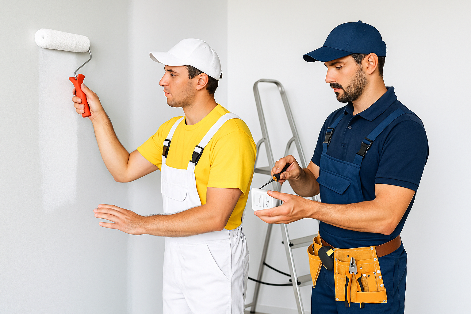 Tradesmen at Work in Bright Room