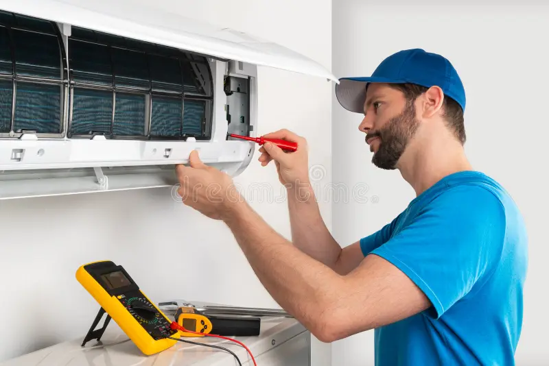 installation-service-fix-repair-maintenance-air-conditioner-indoor-unit-cryogenist-technican-worker-screwdriver-blue-152179350